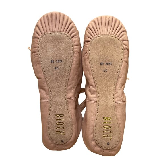 Bloch Women’s Pink Leather With Bow Elastic Straps Dansoft Ballet Flats Size 5D - Picture 8 of 8